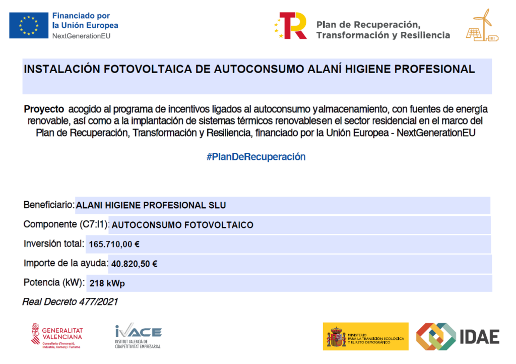 Alani Higiene Profesional impulsa su sostenibilidad con energía solar fotovoltaica 1 Captura de pantalla 127